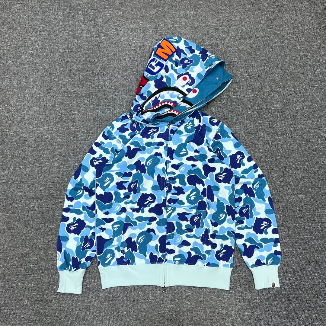 💰440 Bape Abc Double Hat Large Flower Camouflage Shark Customized fabric 1:1 Fine workmanship High version Couple model: S—XXL [Green Pink Blue]