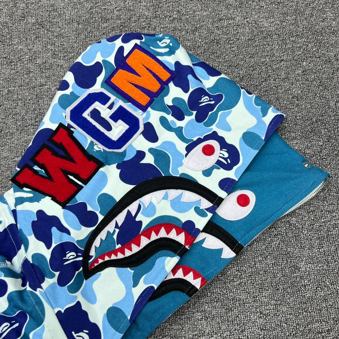 💰440 Bape Abc Double Hat Large Flower Camouflage Shark Customized fabric 1:1 Fine workmanship High version Couple model: S—XXL [Green Pink Blue]