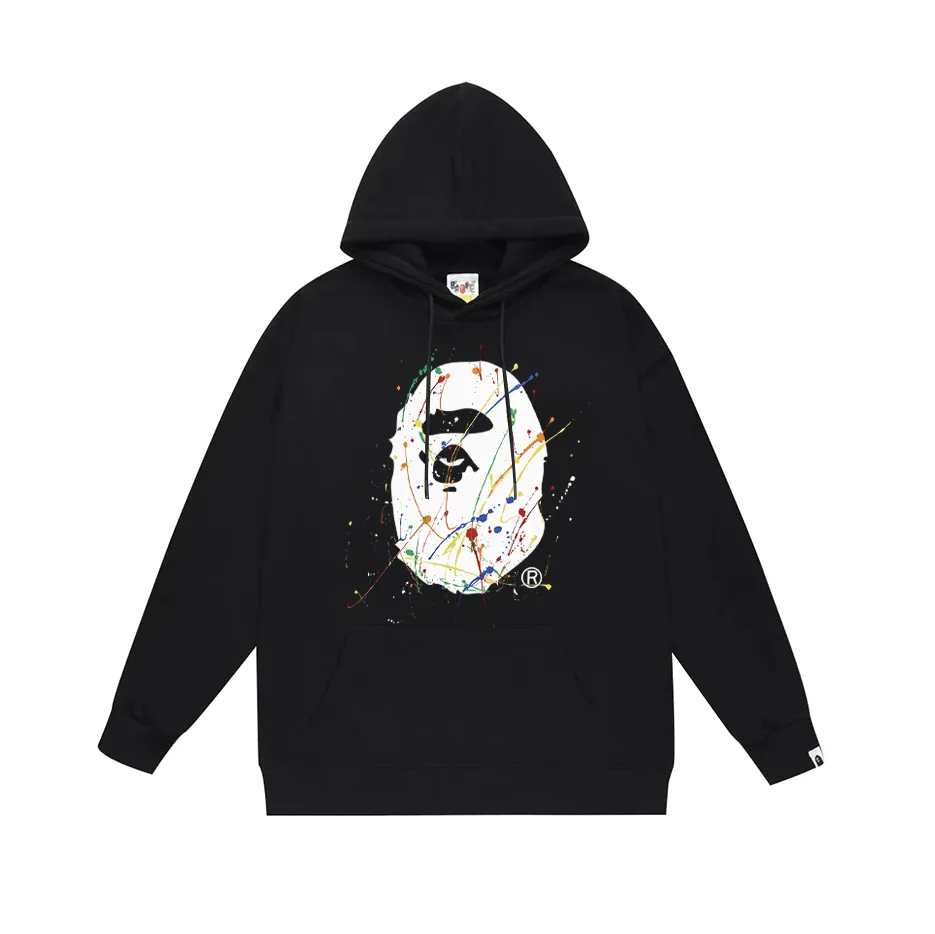 P190 model number SC604# terry 85 plus velvet 95 (top version) BAPE ape-man head splash-ink paint graffiti printed hooded sweatshirt. Made of 380g large terry (drop shoulder large version) fabric. The texture is soft and non-pilling. Imported environmentally friendly printing glue. The pattern is bright and three-dimensional. Quality 💥Same style for men and women. The upper body is trendy. Color: black white gray Size: S M L XL XXL
