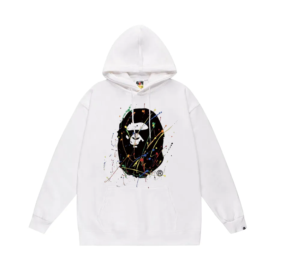 P190 model number SC604# terry 85 plus velvet 95 (top version) BAPE ape-man head splash-ink paint graffiti printed hooded sweatshirt. Made of 380g large terry (drop shoulder large version) fabric. The texture is soft and non-pilling. Imported environmentally friendly printing glue. The pattern is bright and three-dimensional. Quality 💥Same style for men and women. The upper body is trendy. Color: black white gray Size: S M L XL XXL