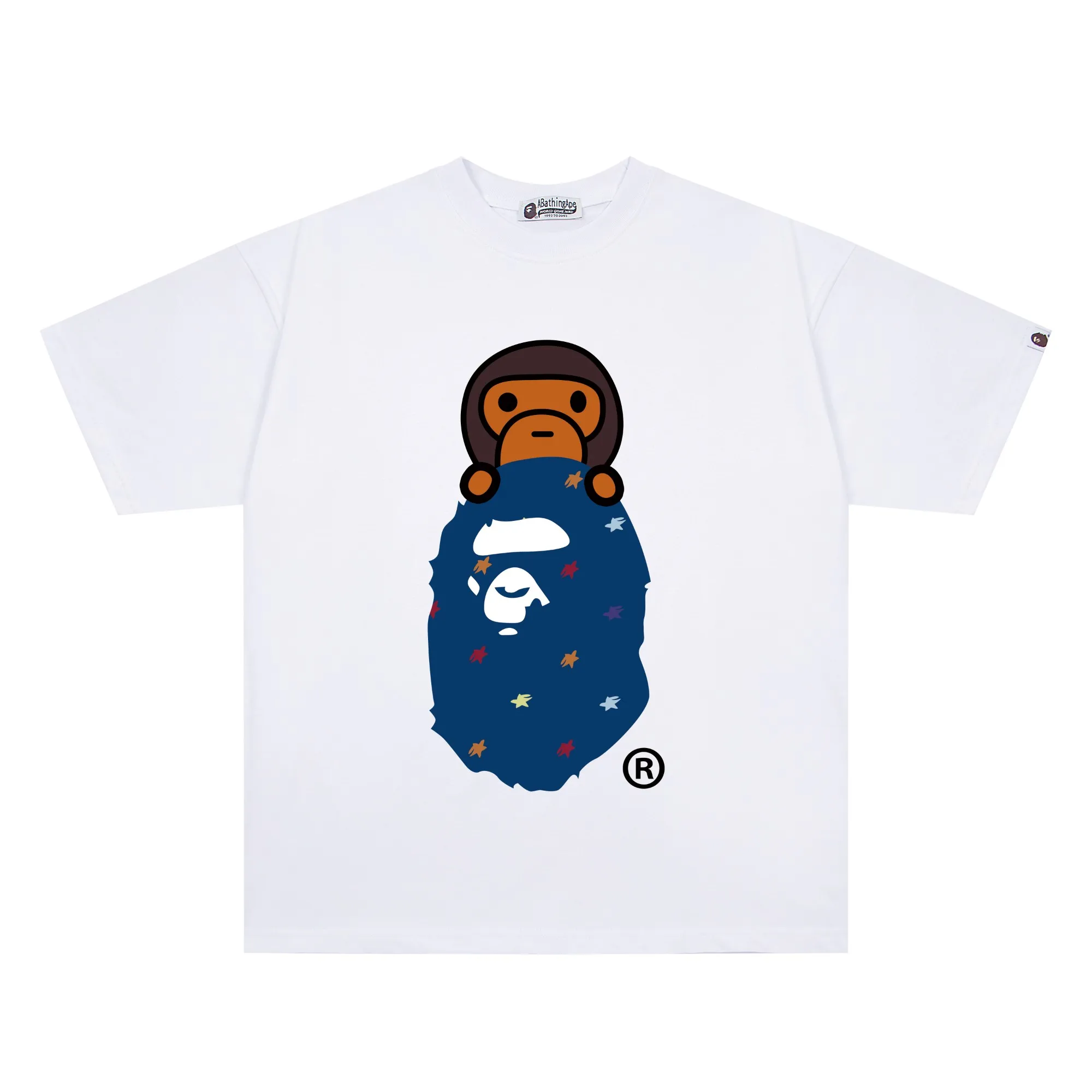 P110 001165 bape little monkey print short-sleeved T-shirt, same style for men and women, size smlxlxxl, black and white