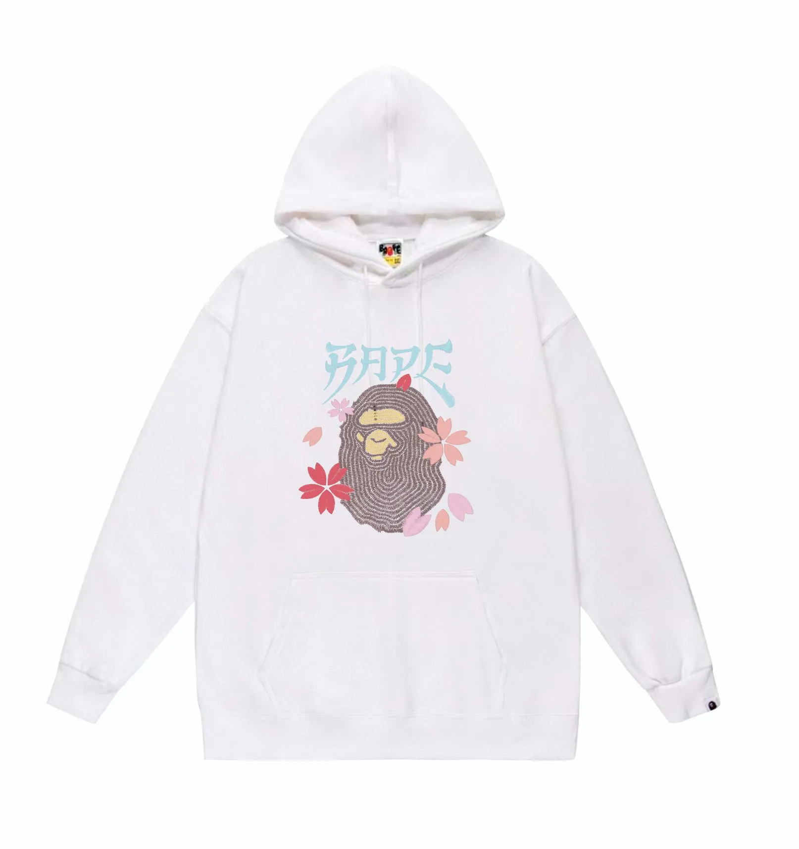 P160 model number SC836# terry 80 plus velvet 90 (top version) BAPE ape head cherry blossom cartoon print hooded sweatshirt Made of 380g large terry (drop shoulder large version) fabric, soft texture and no pilling Imported environmentally friendly printing glue The pattern is bright and three-dimensional Quality 💥Same style for men and women The upper body is trendy Color: black white gray Size: S M L XL XXL