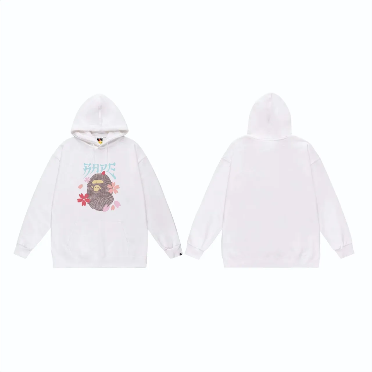 P160 model number SC836# terry 80 plus velvet 90 (top version) BAPE ape head cherry blossom cartoon print hooded sweatshirt Made of 380g large terry (drop shoulder large version) fabric, soft texture and no pilling Imported environmentally friendly printing glue The pattern is bright and three-dimensional Quality 💥Same style for men and women The upper body is trendy Color: black white gray Size: S M L XL XXL