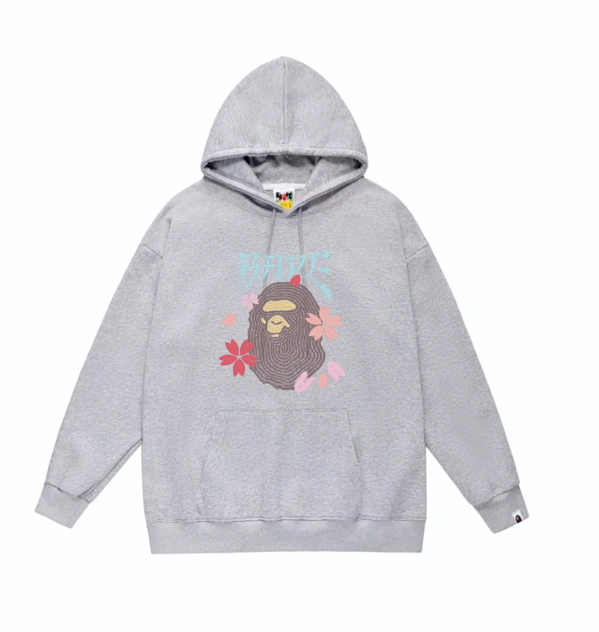 P160 model number SC836# terry 80 plus velvet 90 (top version) BAPE ape head cherry blossom cartoon print hooded sweatshirt Made of 380g large terry (drop shoulder large version) fabric, soft texture and no pilling Imported environmentally friendly printing glue The pattern is bright and three-dimensional Quality 💥Same style for men and women The upper body is trendy Color: black white gray Size: S M L XL XXL