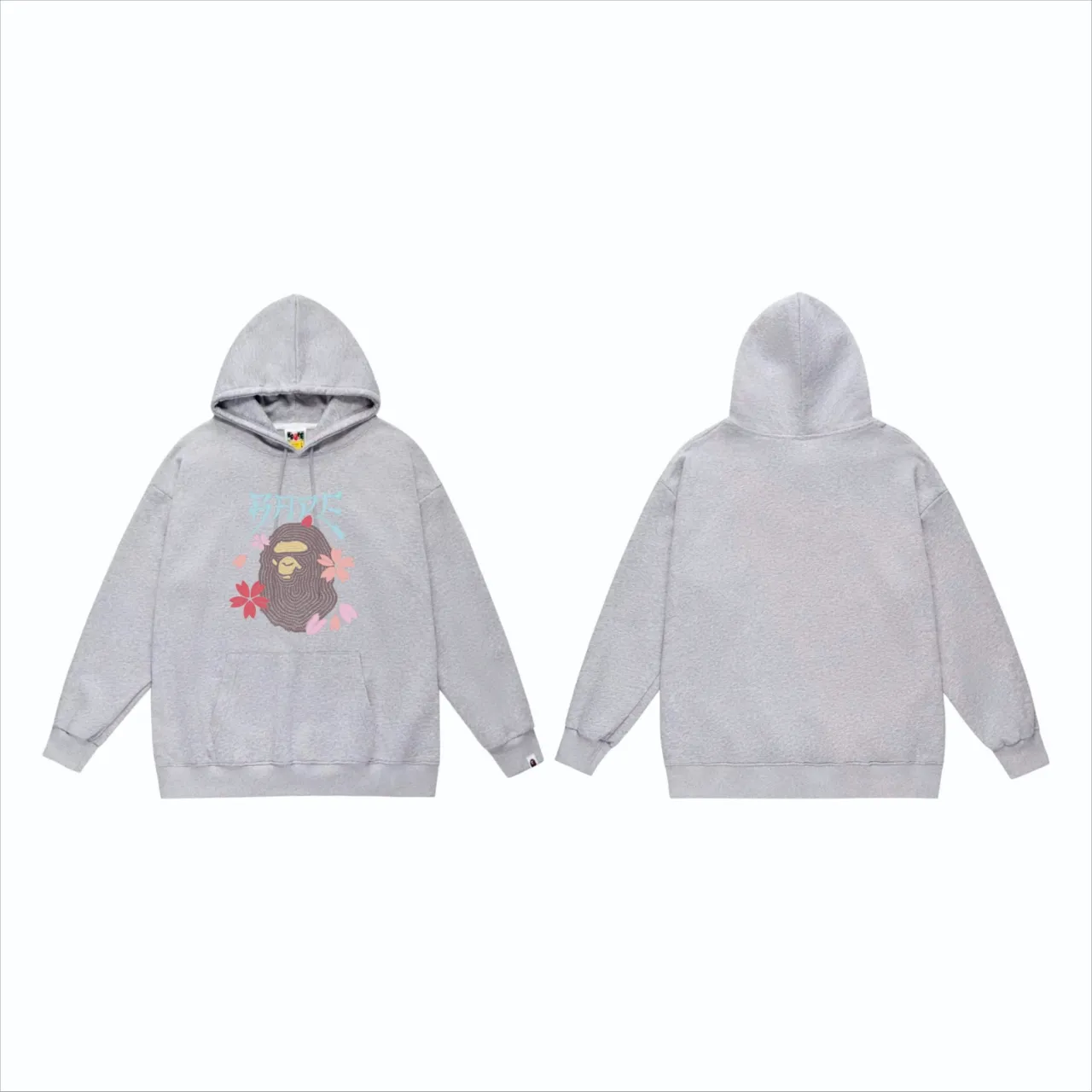 P160 model number SC836# terry 80 plus velvet 90 (top version) BAPE ape head cherry blossom cartoon print hooded sweatshirt Made of 380g large terry (drop shoulder large version) fabric, soft texture and no pilling Imported environmentally friendly printing glue The pattern is bright and three-dimensional Quality 💥Same style for men and women The upper body is trendy Color: black white gray Size: S M L XL XXL
