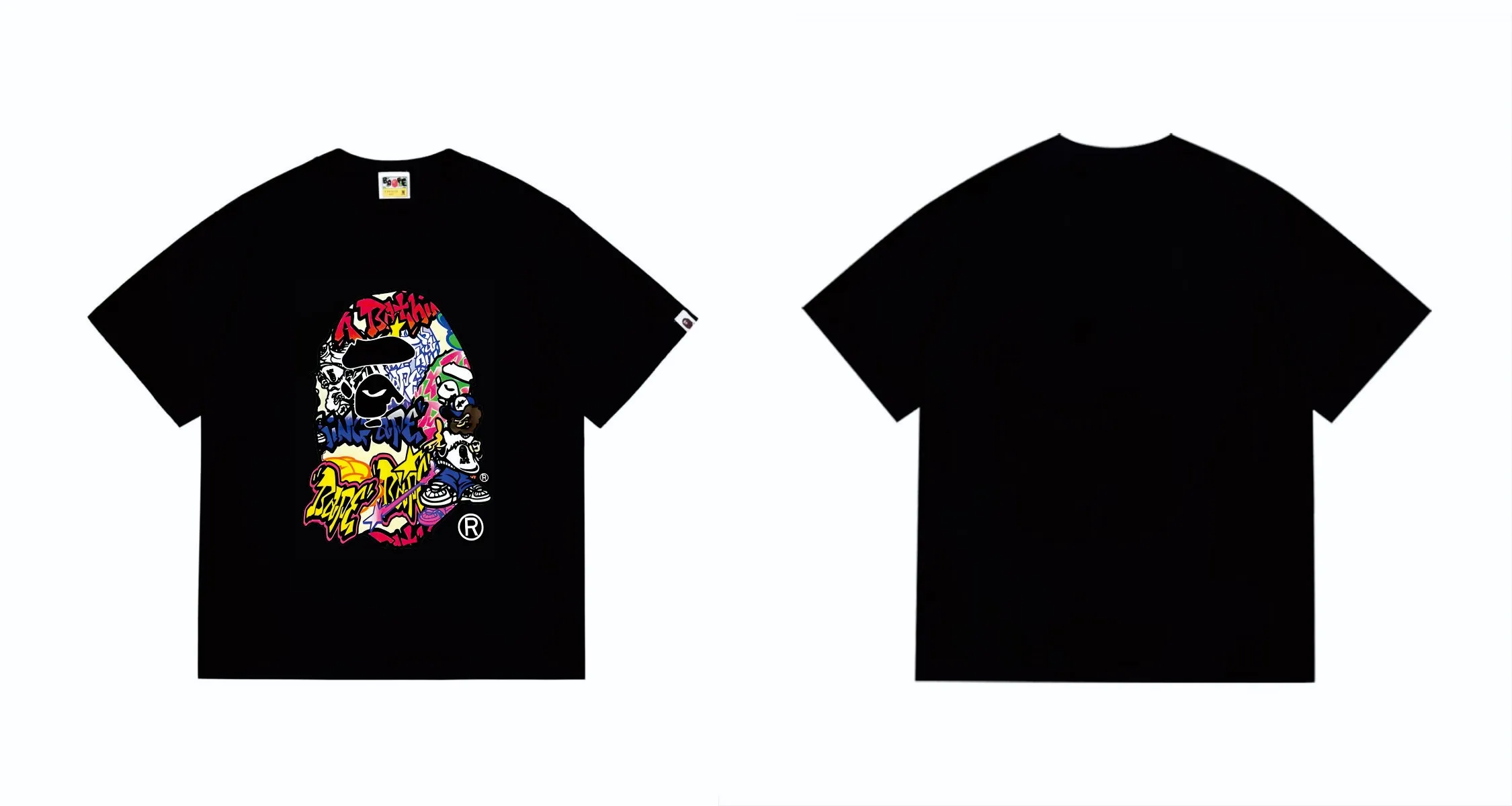 SC232#p110💰 (top version) BAPE ape head cartoon pattern printed round neck short-sleeved T-shirt Made of 260 grams of high-quality high-weave pure cotton fabric, double yarn combed, soft texture and no pilling Imported environmentally friendly printing glue, bright and three-dimensional pattern, quality 💥Same style for men and women, the upper body is fashionable Color: black white Size: S M L XL XXL