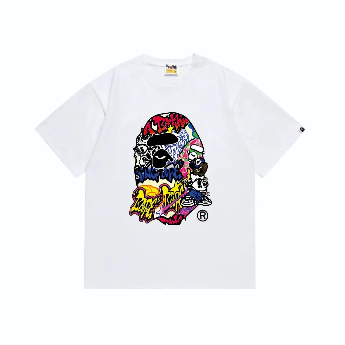 SC232#p110💰 (top version) BAPE ape head cartoon pattern printed round neck short-sleeved T-shirt Made of 260 grams of high-quality high-weave pure cotton fabric, double yarn combed, soft texture and no pilling Imported environmentally friendly printing glue, bright and three-dimensional pattern, quality 💥Same style for men and women, the upper body is fashionable Color: black white Size: S M L XL XXL
