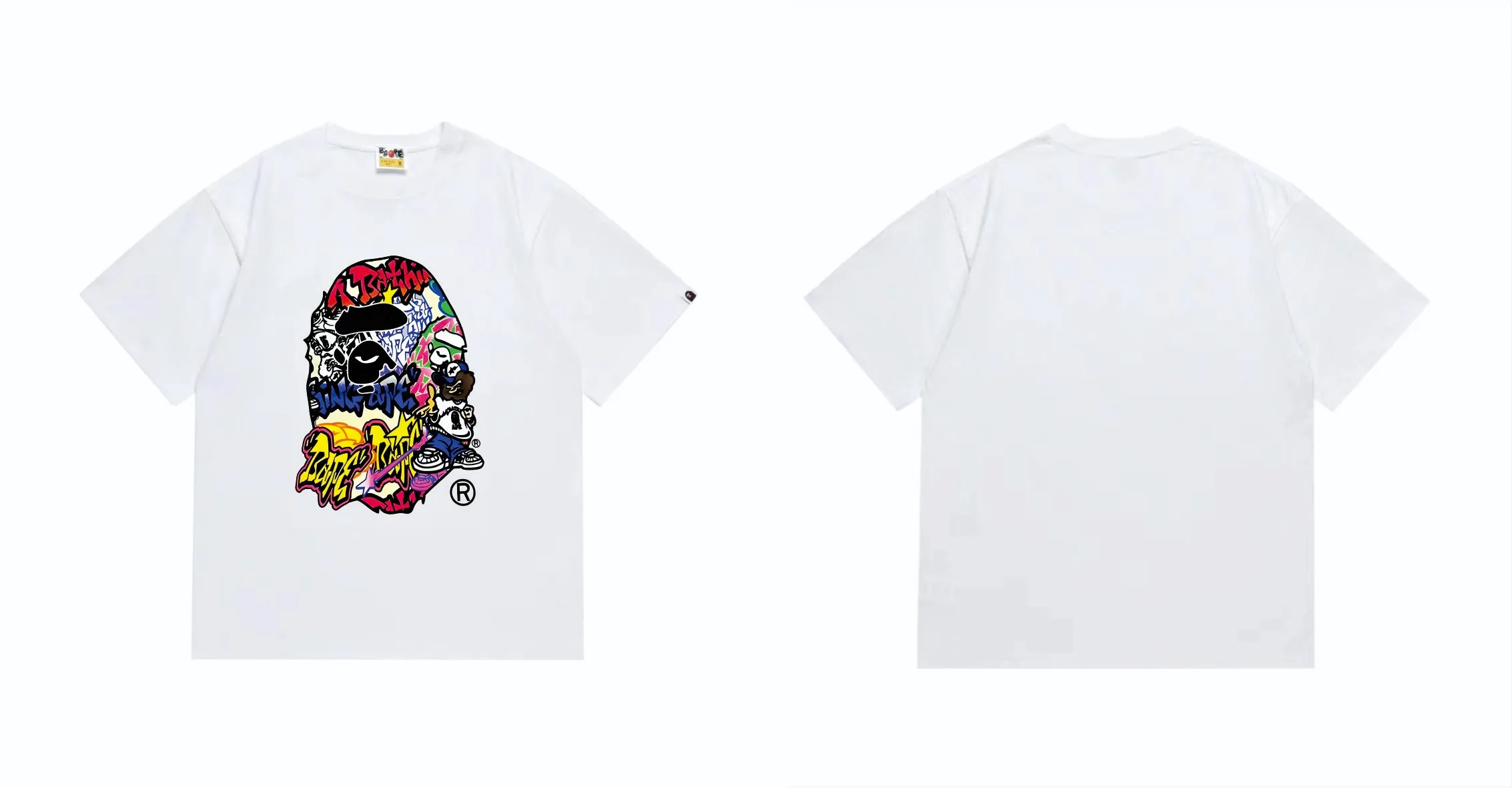 SC232#p110💰 (top version) BAPE ape head cartoon pattern printed round neck short-sleeved T-shirt Made of 260 grams of high-quality high-weave pure cotton fabric, double yarn combed, soft texture and no pilling Imported environmentally friendly printing glue, bright and three-dimensional pattern, quality 💥Same style for men and women, the upper body is fashionable Color: black white Size: S M L XL XXL