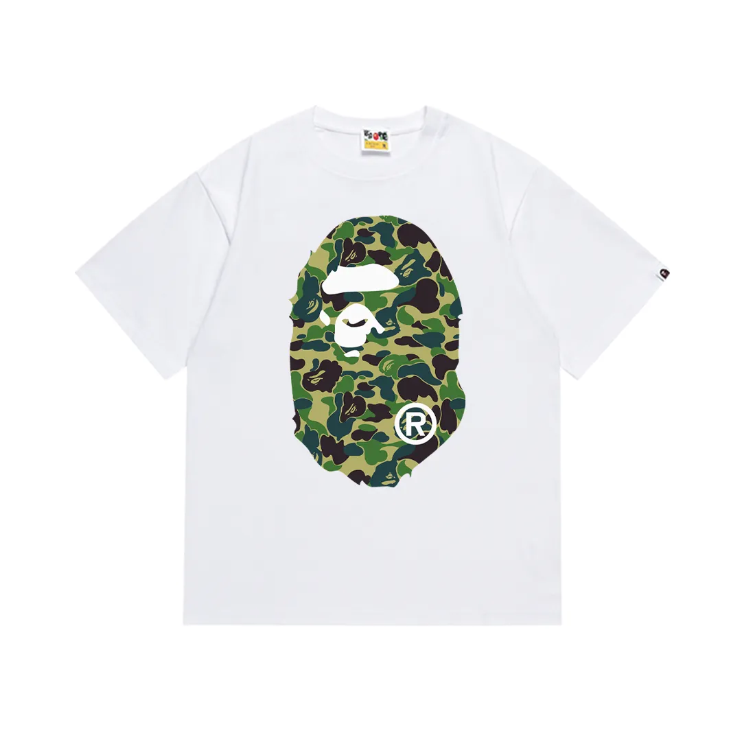 P110 SC036# (top version) BAPE ABC green camouflage ape LOGO double-sided printed short-sleeved T-shirt Made of 260 grams of high-quality high-weave pure cotton fabric, double yarn combed, soft and non-pilling texture, imported environmentally friendly printing glue, bright and three-dimensional pattern, quality 💥Same style for men and women, the upper body is fashionable Color: black green white green Size: S M L XL XXL