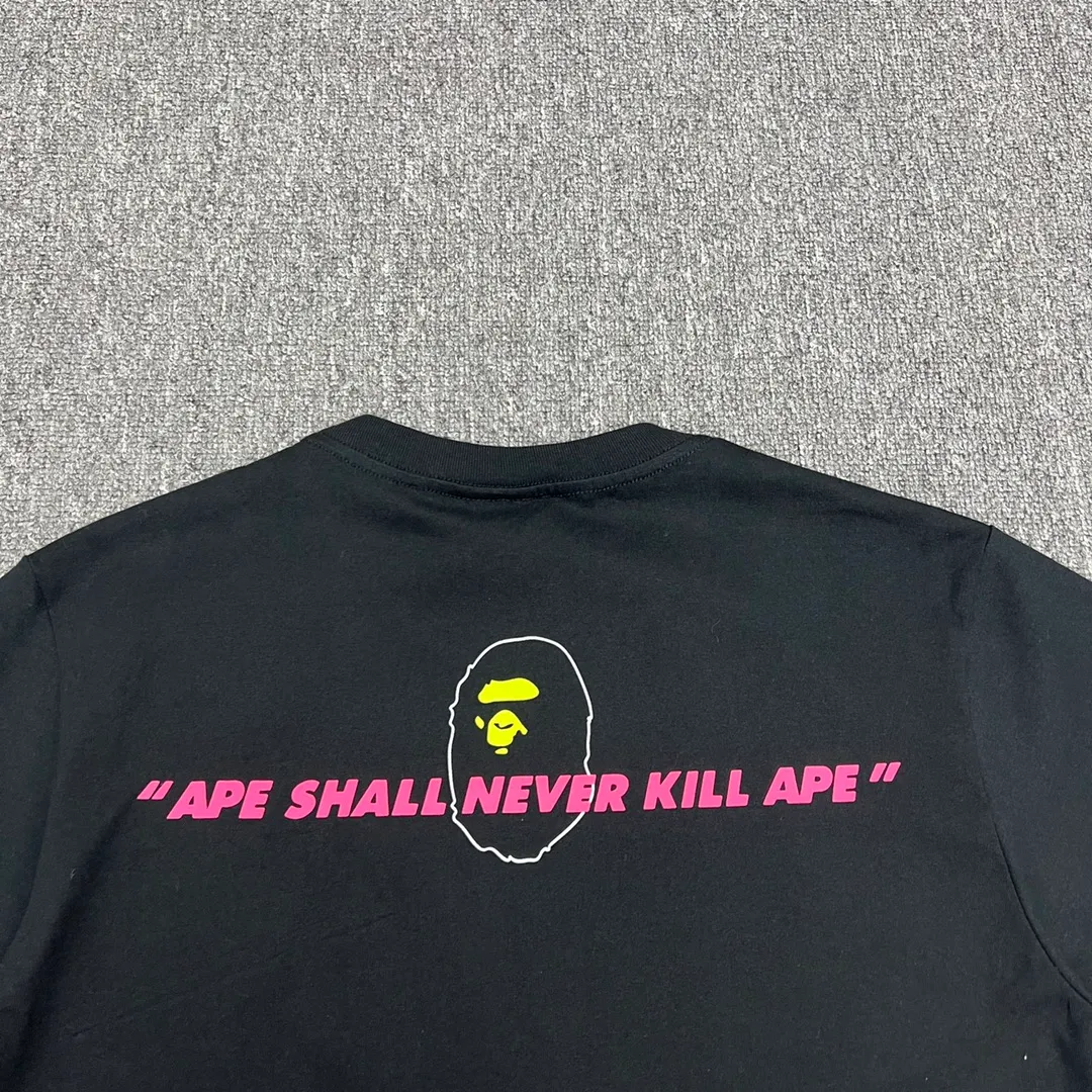 💰140 BAPE camouflage ape head pattern contrasting letter print short-sleeved T-shirt 270g weight linen cotton fabric ZP version Couple style: S-XXL [Black White]