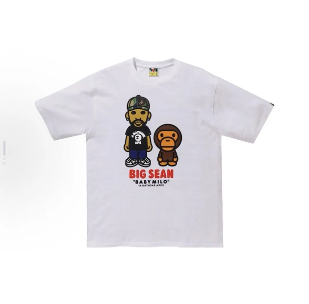 P110 001054 A BATHING APE Bape x BIG SEAN Baby Milo Tee joint cartoon character printed short-sleeved T-shirt, same style for men and women, size smlxlxxl, black and white