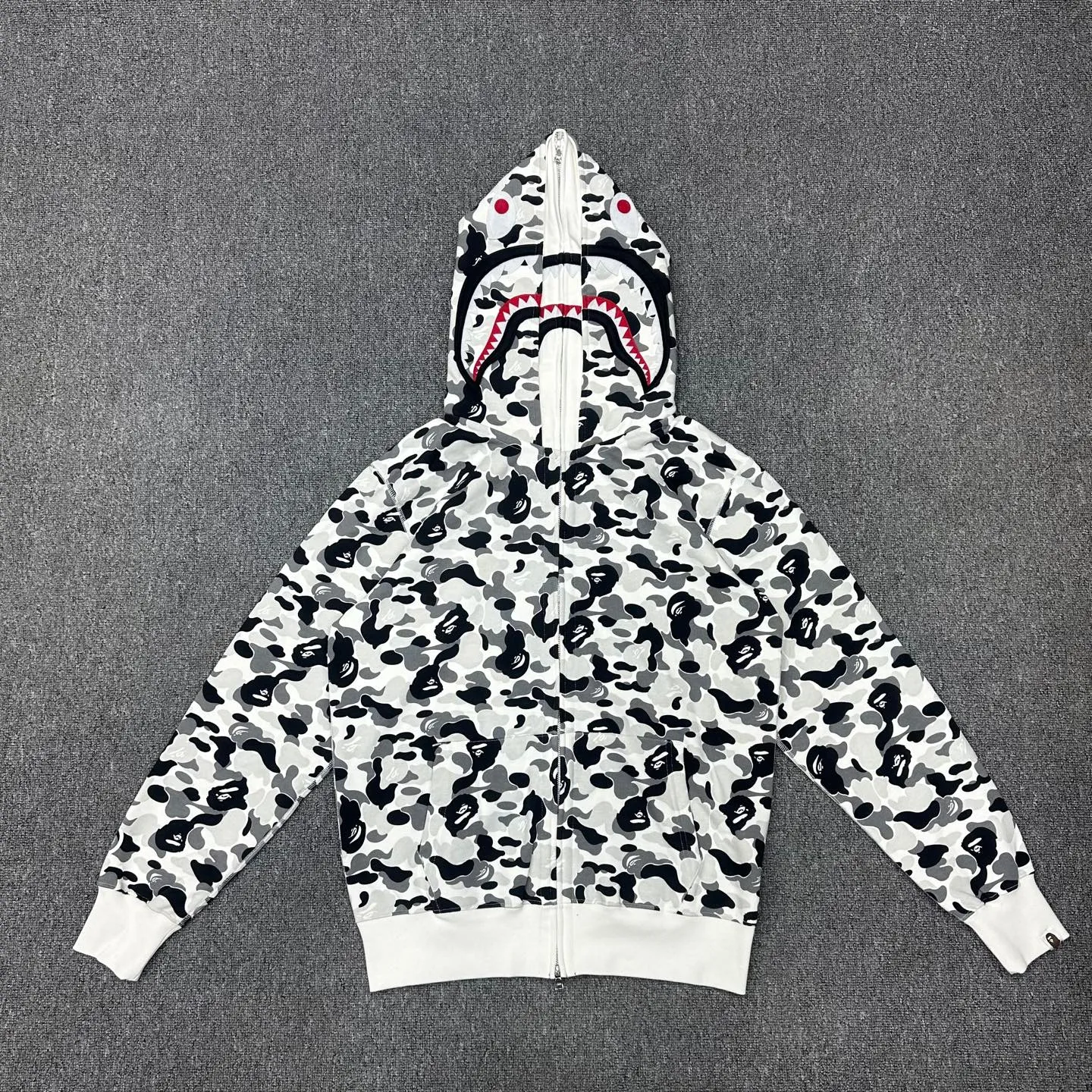 💰440 Bape double hood large flower camouflage shark, customized fabric 1:1, fine workmanship, high quality version, couple model: S-XXL [ink gray]
