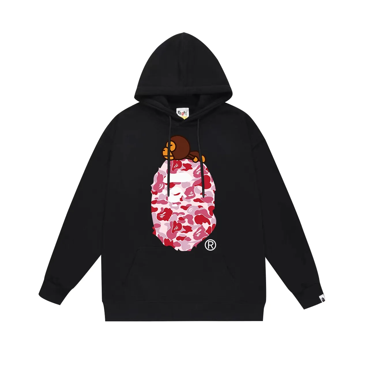 Model No. SC648# terry p160 plus velvet p180💰 (top version) BAPE ape head monkey letter print hooded sweatshirt. Made of 380g large terry 430g silver fox velvet (drop shoulder large version) fabric. The texture is soft and non-pilling. Imported environmentally friendly printing glue. The pattern is bright and three-dimensional. The quality is the same for men and women. The upper body is trendy. Color: black pink, white pink, dusty pink. Size: S M L XL XXL