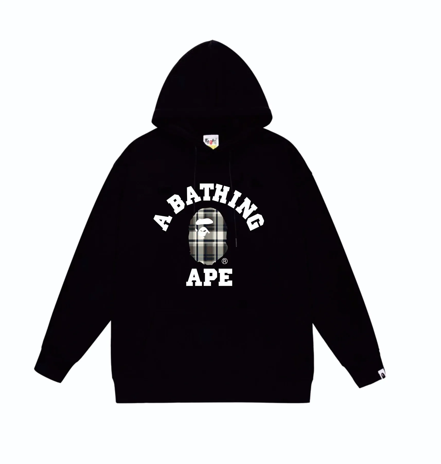 P160 model number SC823# terry 80 plus velvet 90 (top version) BAPE plaid letter pattern printed hooded sweatshirt Made of 380g large terry (drop shoulder large version) fabric, soft texture and no pilling Imported environmentally friendly printing glue The pattern is bright and three-dimensional Quality 💥Same style for men and women The upper body is trendy Color: Black White Gray Size: S M L XL XXL
