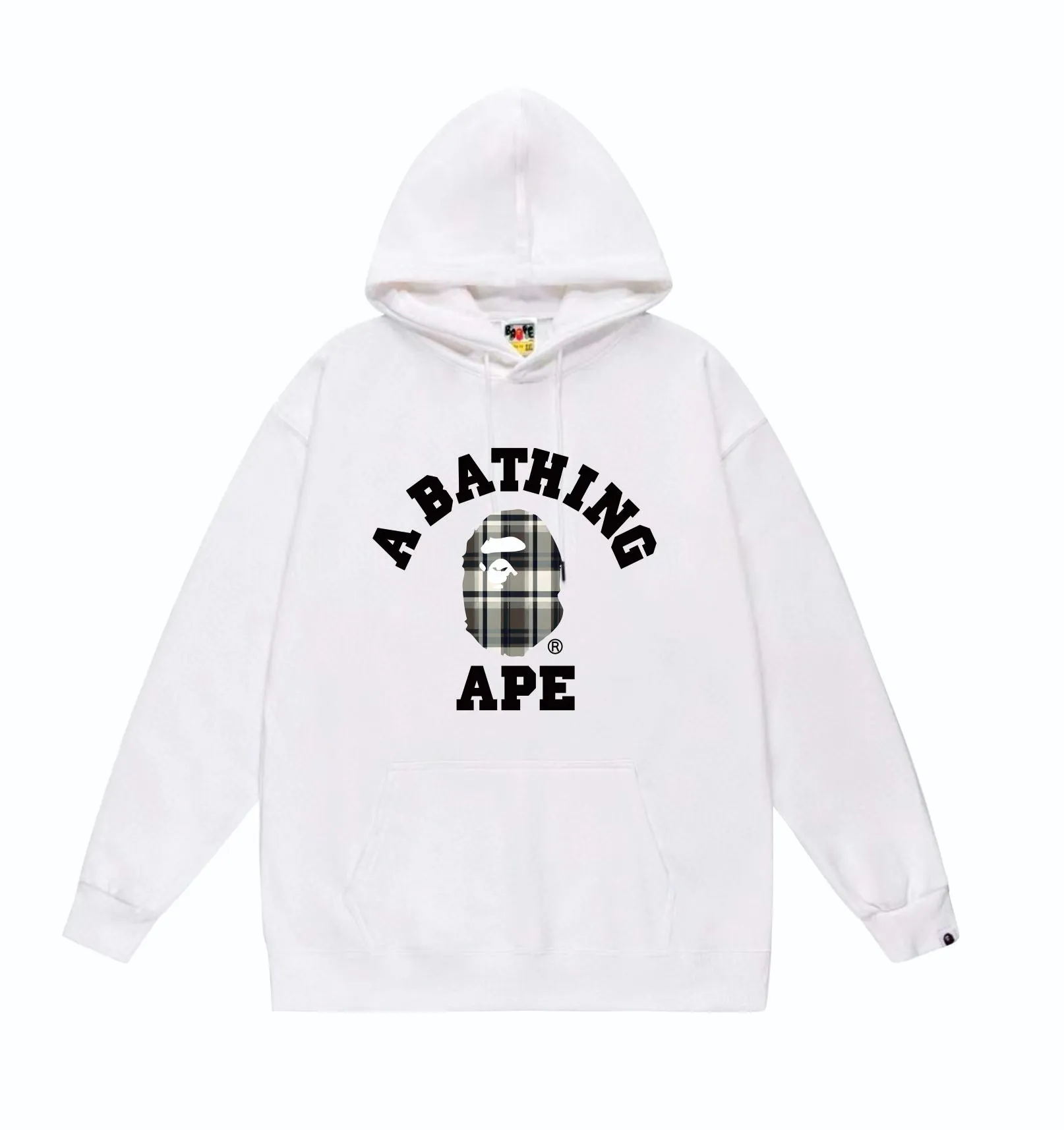 P160 model number SC823# terry 80 plus velvet 90 (top version) BAPE plaid letter pattern printed hooded sweatshirt Made of 380g large terry (drop shoulder large version) fabric, soft texture and no pilling Imported environmentally friendly printing glue The pattern is bright and three-dimensional Quality 💥Same style for men and women The upper body is trendy Color: Black White Gray Size: S M L XL XXL