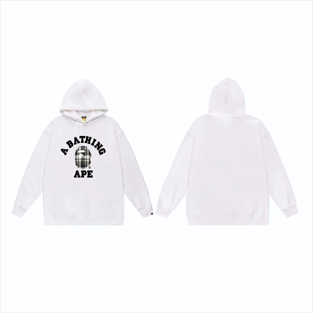 P160 model number SC823# terry 80 plus velvet 90 (top version) BAPE plaid letter pattern printed hooded sweatshirt Made of 380g large terry (drop shoulder large version) fabric, soft texture and no pilling Imported environmentally friendly printing glue The pattern is bright and three-dimensional Quality 💥Same style for men and women The upper body is trendy Color: Black White Gray Size: S M L XL XXL