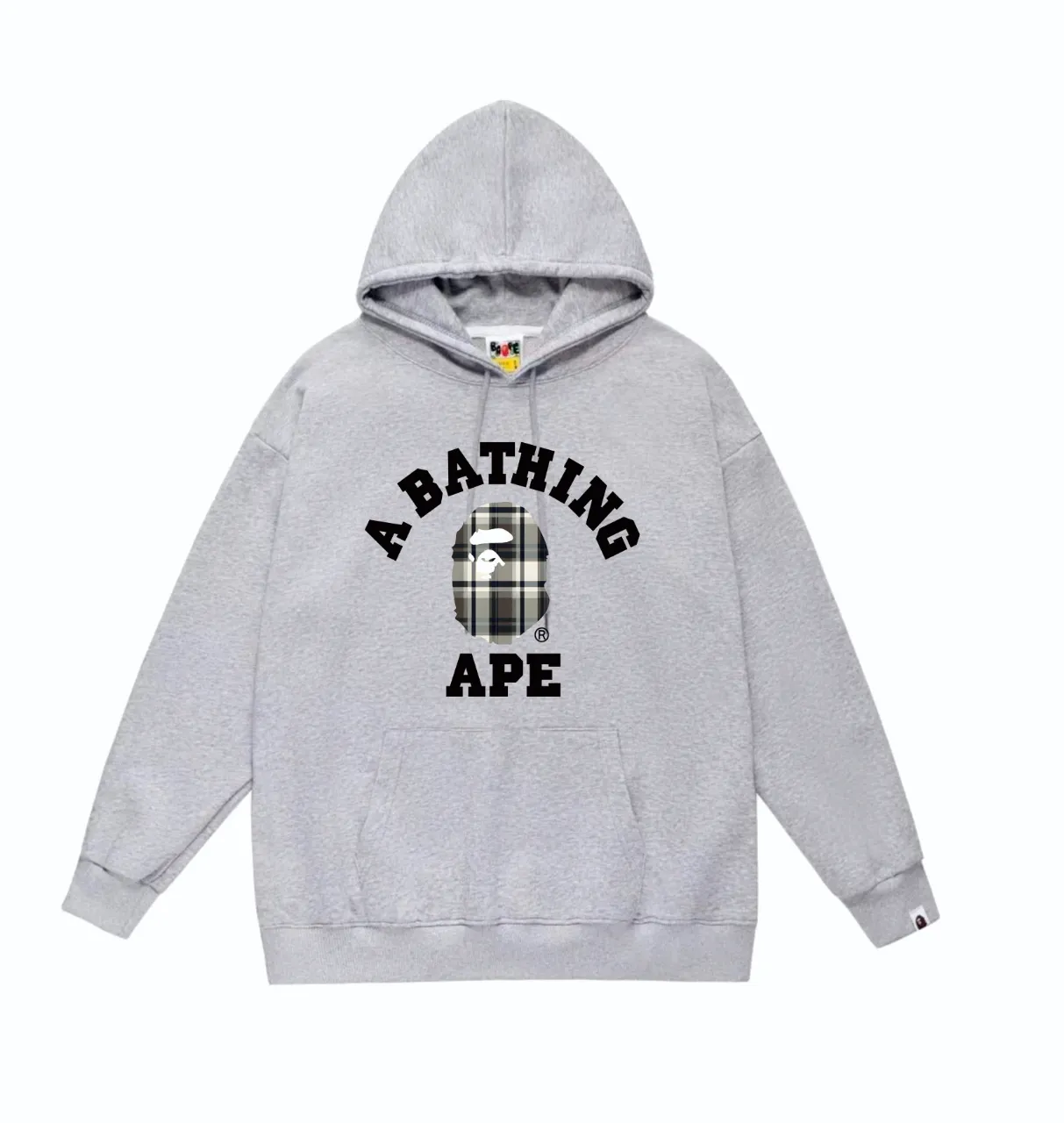 P160 model number SC823# terry 80 plus velvet 90 (top version) BAPE plaid letter pattern printed hooded sweatshirt Made of 380g large terry (drop shoulder large version) fabric, soft texture and no pilling Imported environmentally friendly printing glue The pattern is bright and three-dimensional Quality 💥Same style for men and women The upper body is trendy Color: Black White Gray Size: S M L XL XXL