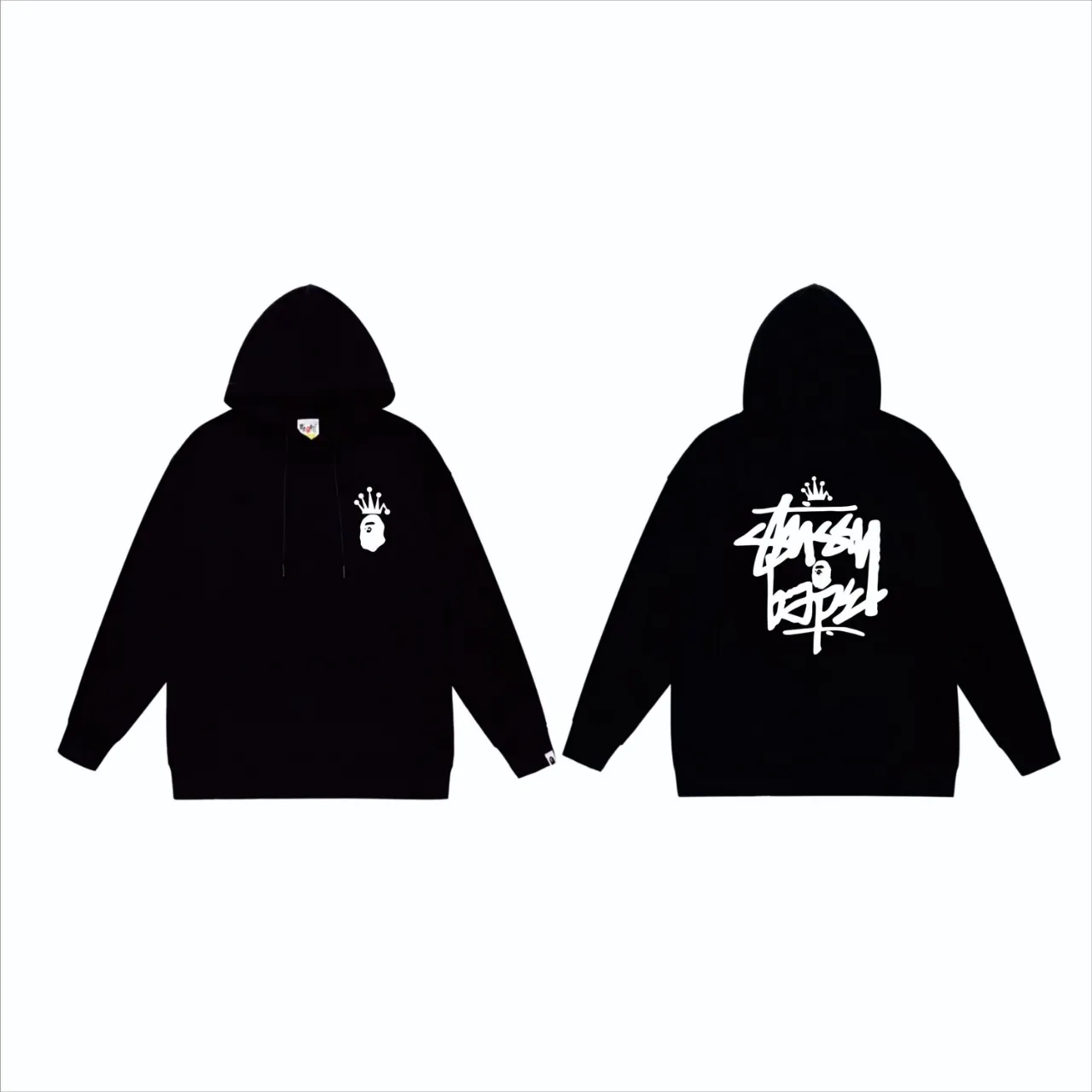 P160 model number SC808# terry 80 plus velvet 90 (top version) BAPE×STUSSY co-branded Stussy letter printed hooded sweatshirt. Made of 380g large terry (drop shoulder large version) fabric, soft texture and no pilling. Imported environmentally friendly printing glue. Bright and three-dimensional pattern. Quality💥Same style for men and women. The upper body is trendy. Color: black and white, white and black, gray and black, black and yellow, white and yellow, gray and yellow, black and red, white and red. Gray red Size: S M L XL XXL