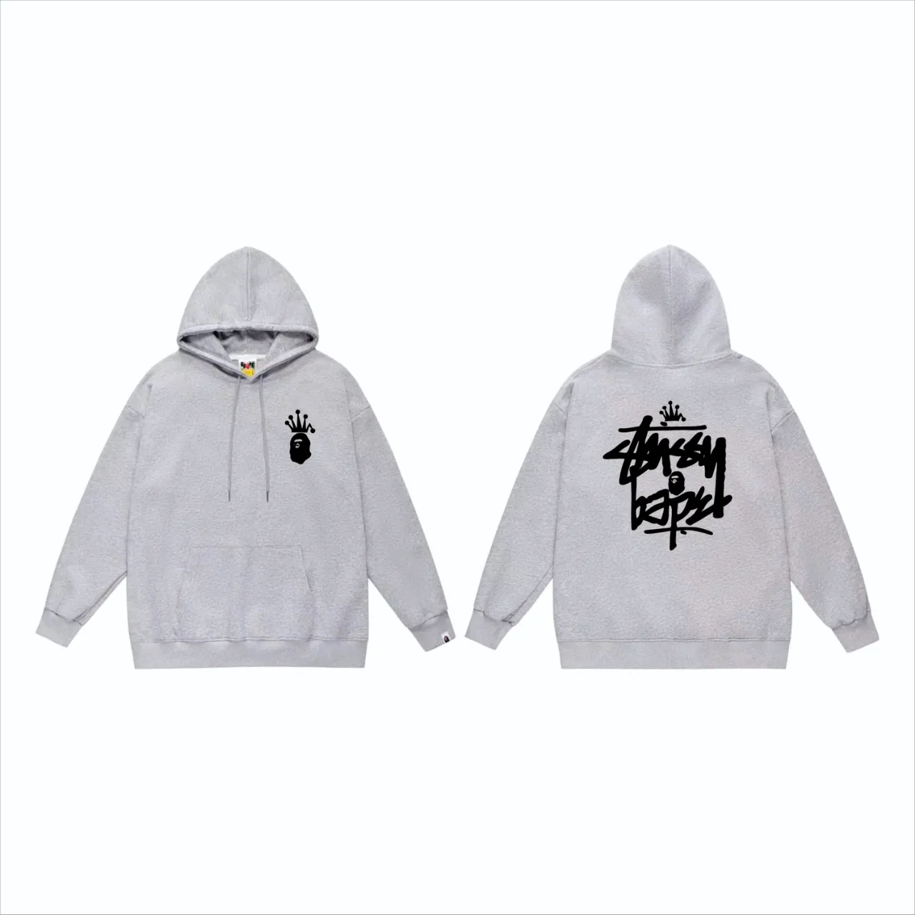 P160 model number SC808# terry 80 plus velvet 90 (top version) BAPE×STUSSY co-branded Stussy letter printed hooded sweatshirt. Made of 380g large terry (drop shoulder large version) fabric, soft texture and no pilling. Imported environmentally friendly printing glue. Bright and three-dimensional pattern. Quality💥Same style for men and women. The upper body is trendy. Color: black and white, white and black, gray and black, black and yellow, white and yellow, gray and yellow, black and red, white and red. Gray red Size: S M L XL XXL