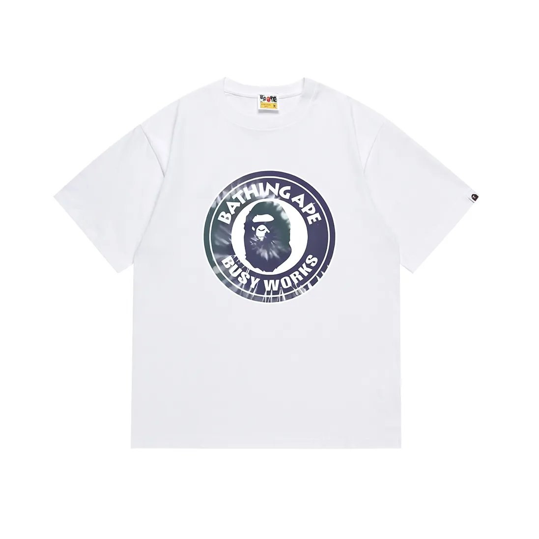 SC078#p110💰 (Top version) BAPE tie-dye ape head letter medallion printed short-sleeved T-shirt Made of 260 grams of high-quality high-weave pure cotton fabric, double yarn combed, soft texture and no pilling Imported environmentally friendly printing glue, bright and three-dimensional pattern, quality 💥Same style for men and women, the upper body is fashionable Color: black white Size: S M L XL XXL