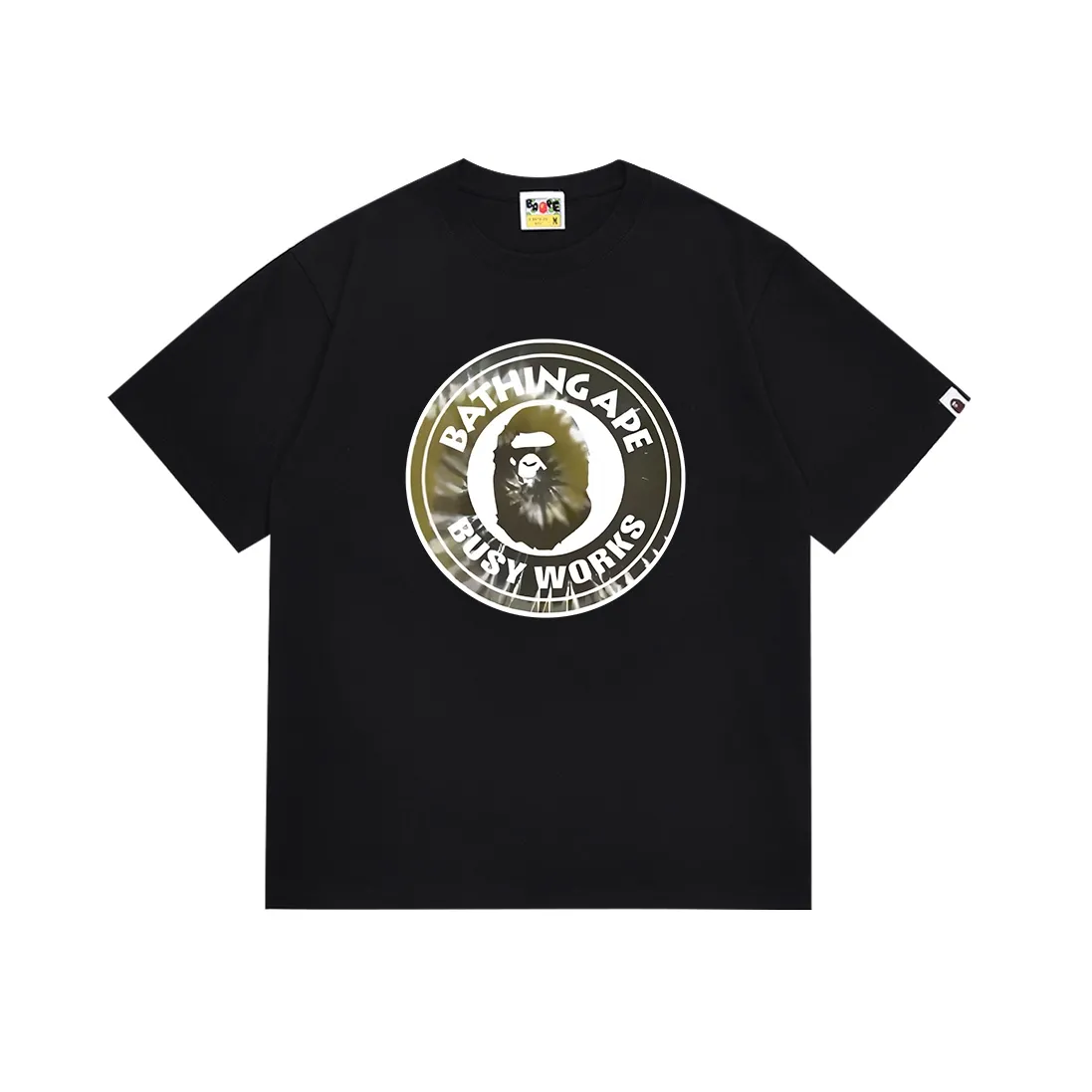 SC078#p110💰 (Top version) BAPE tie-dye ape head letter medallion printed short-sleeved T-shirt Made of 260 grams of high-quality high-weave pure cotton fabric, double yarn combed, soft texture and no pilling Imported environmentally friendly printing glue, bright and three-dimensional pattern, quality 💥Same style for men and women, the upper body is fashionable Color: black white Size: S M L XL XXL