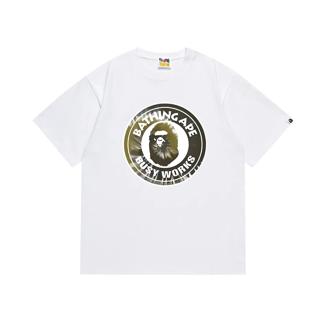 SC078#p110💰 (Top version) BAPE tie-dye ape head letter medallion printed short-sleeved T-shirt Made of 260 grams of high-quality high-weave pure cotton fabric, double yarn combed, soft texture and no pilling Imported environmentally friendly printing glue, bright and three-dimensional pattern, quality 💥Same style for men and women, the upper body is fashionable Color: black white Size: S M L XL XXL