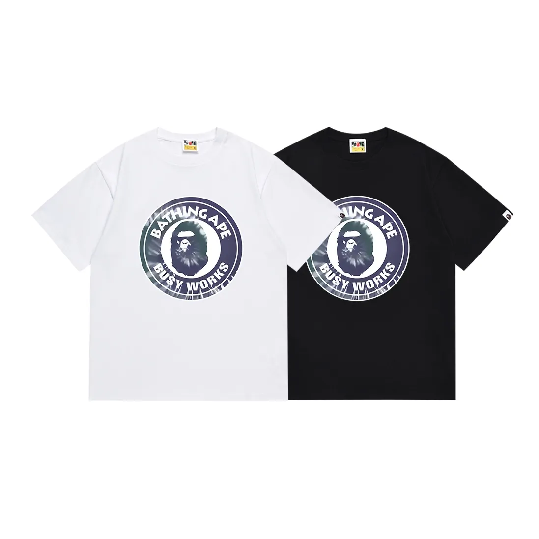 SC078#p110💰 (Top version) BAPE tie-dye ape head letter medallion printed short-sleeved T-shirt Made of 260 grams of high-quality high-weave pure cotton fabric, double yarn combed, soft texture and no pilling Imported environmentally friendly printing glue, bright and three-dimensional pattern, quality 💥Same style for men and women, the upper body is fashionable Color: black white Size: S M L XL XXL