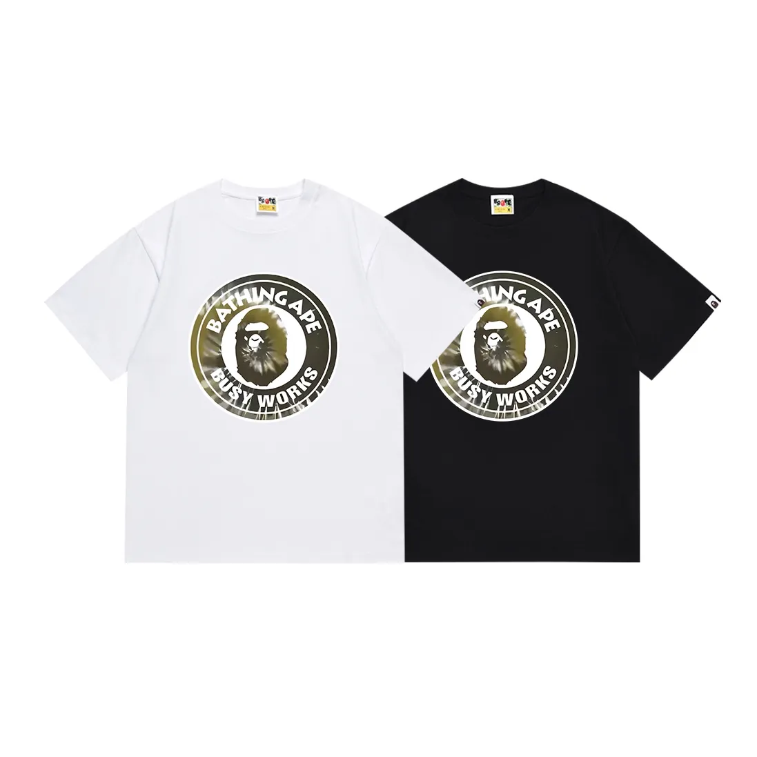 SC078#p110💰 (Top version) BAPE tie-dye ape head letter medallion printed short-sleeved T-shirt Made of 260 grams of high-quality high-weave pure cotton fabric, double yarn combed, soft texture and no pilling Imported environmentally friendly printing glue, bright and three-dimensional pattern, quality 💥Same style for men and women, the upper body is fashionable Color: black white Size: S M L XL XXL