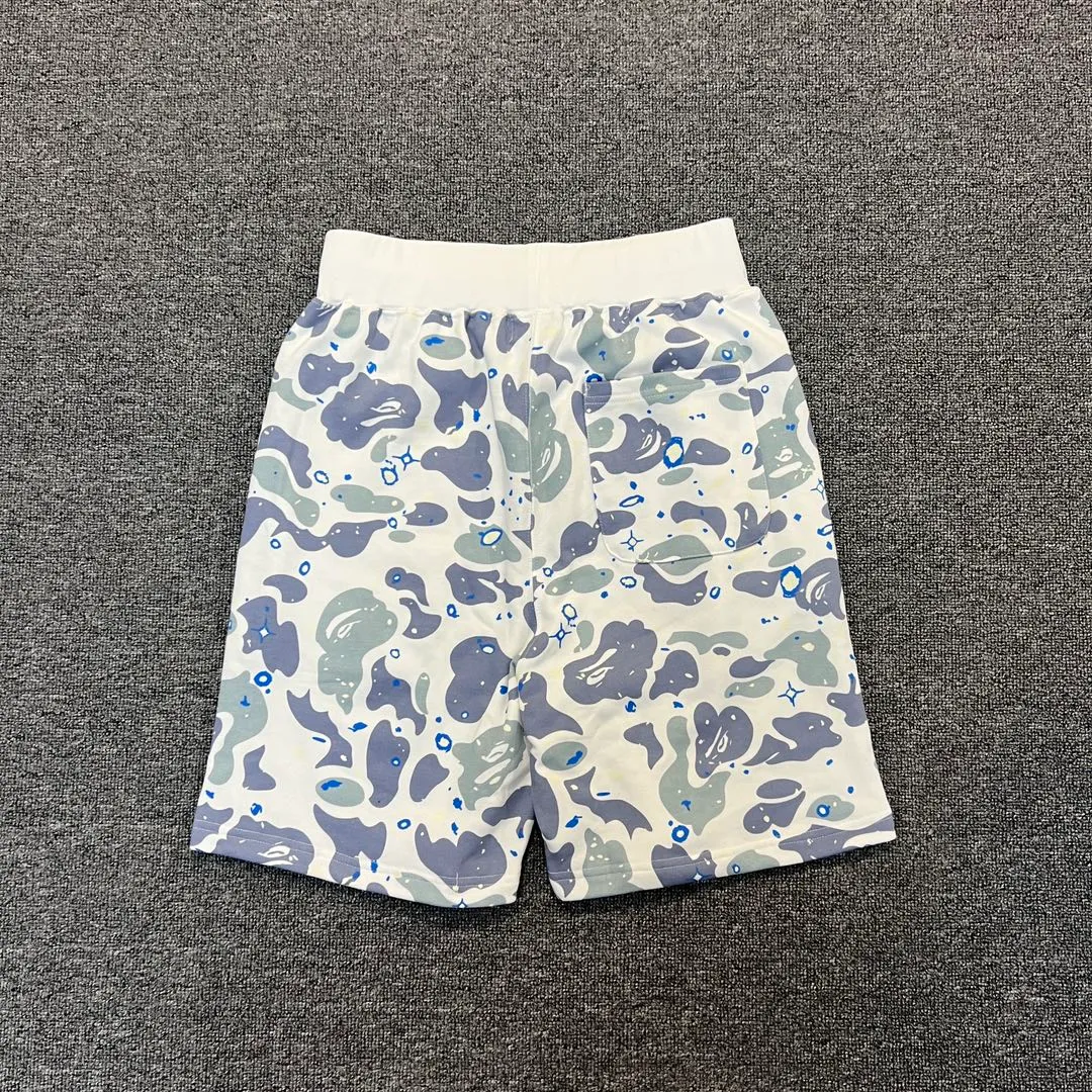 💰200 BAPE Space Camo Shark Short luminous starry sky camouflage shark shorts 380g pure cotton custom fabric ZP version Couple style: M—XXL [Black White]
