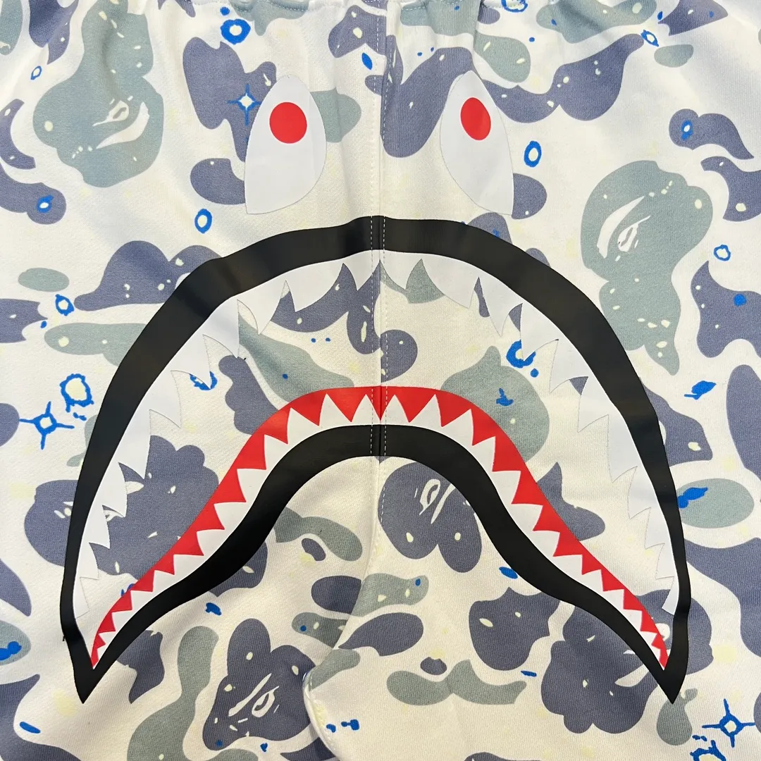 💰200 BAPE Space Camo Shark Short luminous starry sky camouflage shark shorts 380g pure cotton custom fabric ZP version Couple style: M—XXL [Black White]