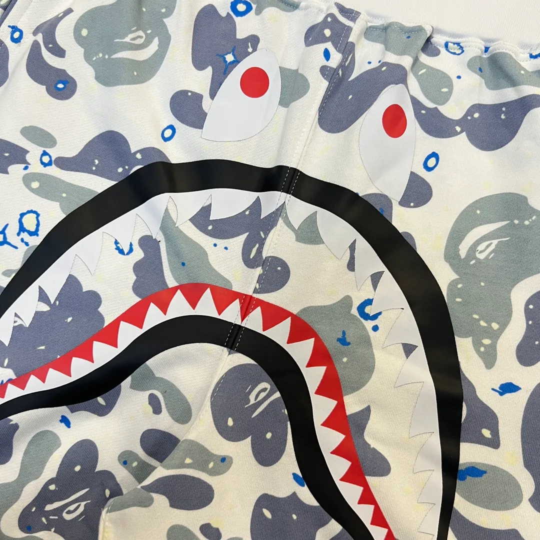 💰200 BAPE Space Camo Shark Short luminous starry sky camouflage shark shorts 380g pure cotton custom fabric ZP version Couple style: M—XXL [Black White]