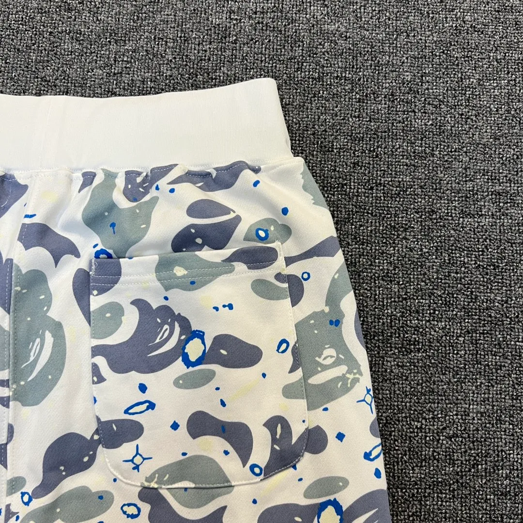 💰200 BAPE Space Camo Shark Short luminous starry sky camouflage shark shorts 380g pure cotton custom fabric ZP version Couple style: M—XXL [Black White]
