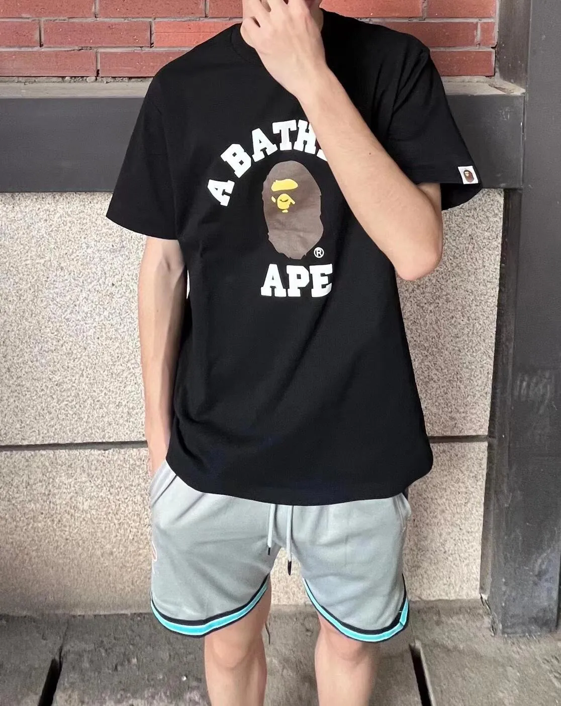 💰140 BAPE ape-man’s small head classic reappearance 270g heavy linen cotton fabric ZP version Couple model: S-XXL [Black White Navy Rice Apricot]