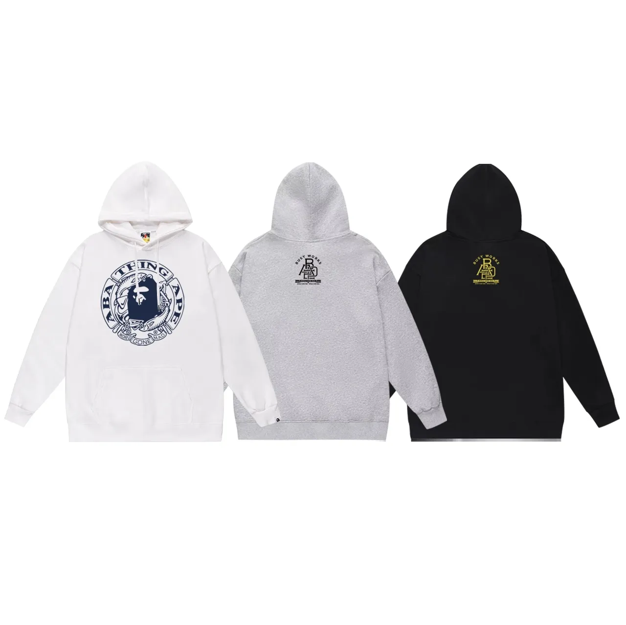 Model No. SC697# terry p160 plus velvet p180💰 (top version) BAPE ape-head Pisces letter medallion printed hooded sweatshirt. Made of 380g large terry 430g silver fox velvet (drop shoulder large version) fabric. The texture is soft and does not pill. Imported environmentally friendly printing glue. The pattern is bright and three-dimensional. Quality💥Same style for men and women. The upper body is trendy. Color: black white gray Size: S M L XL XXL