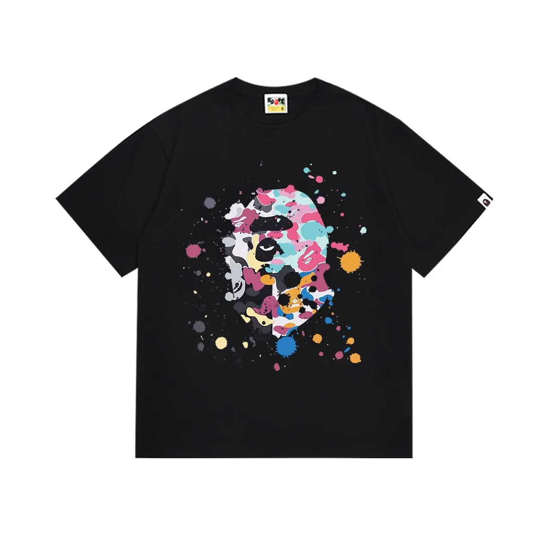 SC143#p110💰 (Top version) BAPE Monkey Head splashed ink US limited-edition short-sleeved T-shirt Made of 260 grams of high-quality high-weave pure cotton fabric, double yarn combed, soft and non-pilling texture, imported environmentally friendly printing glue, bright and three-dimensional pattern, quality 💥Same style for men and women, the upper body is fashionable Color: black white Size: S M L XL XXL