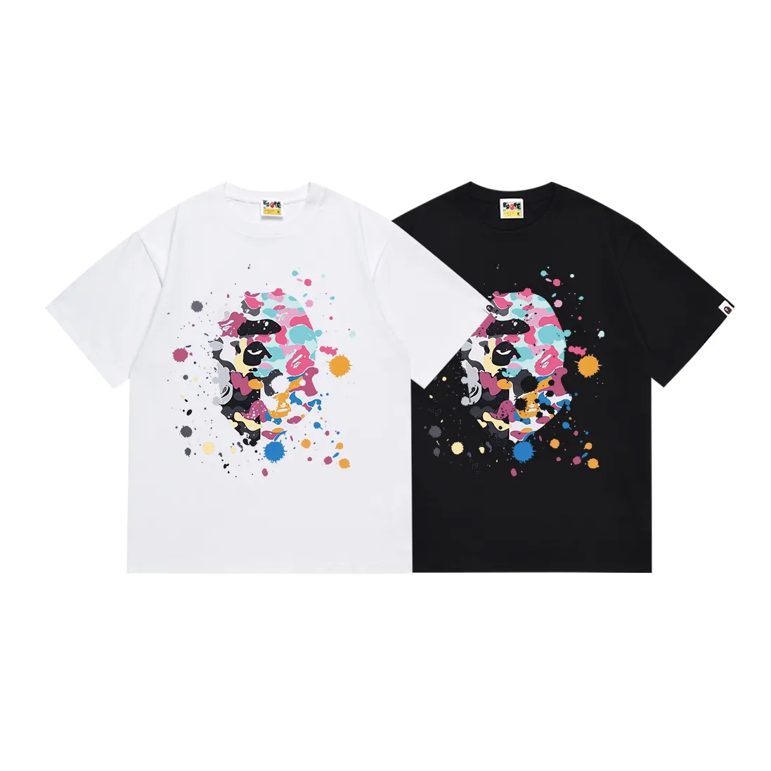 SC143#p110💰 (Top version) BAPE Monkey Head splashed ink US limited-edition short-sleeved T-shirt Made of 260 grams of high-quality high-weave pure cotton fabric, double yarn combed, soft and non-pilling texture, imported environmentally friendly printing glue, bright and three-dimensional pattern, quality 💥Same style for men and women, the upper body is fashionable Color: black white Size: S M L XL XXL