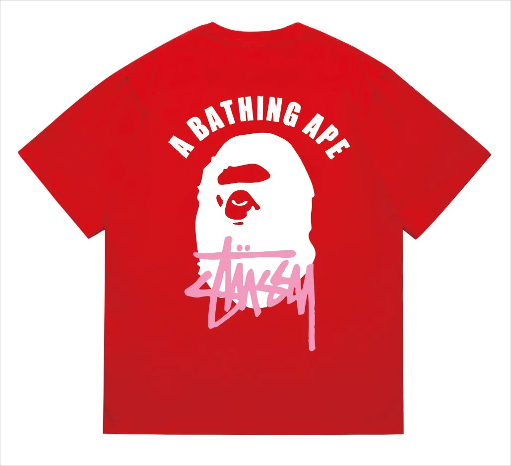 SC207#p110💰 (Top version) BAPE×Stussy co-branded Stussy letter ape print T-shirt Made of 260 grams of high-quality high-weave pure cotton fabric, double yarn combed, soft and non-pilling, imported environmentally friendly printing glue, bright and three-dimensional pattern, quality 💥Same style for men and women, the upper body is fashionable Color: black and white, gray and white, pink and white, red and white, white and black, gray and black, pink and black, red and black Size: S M L XL XXL