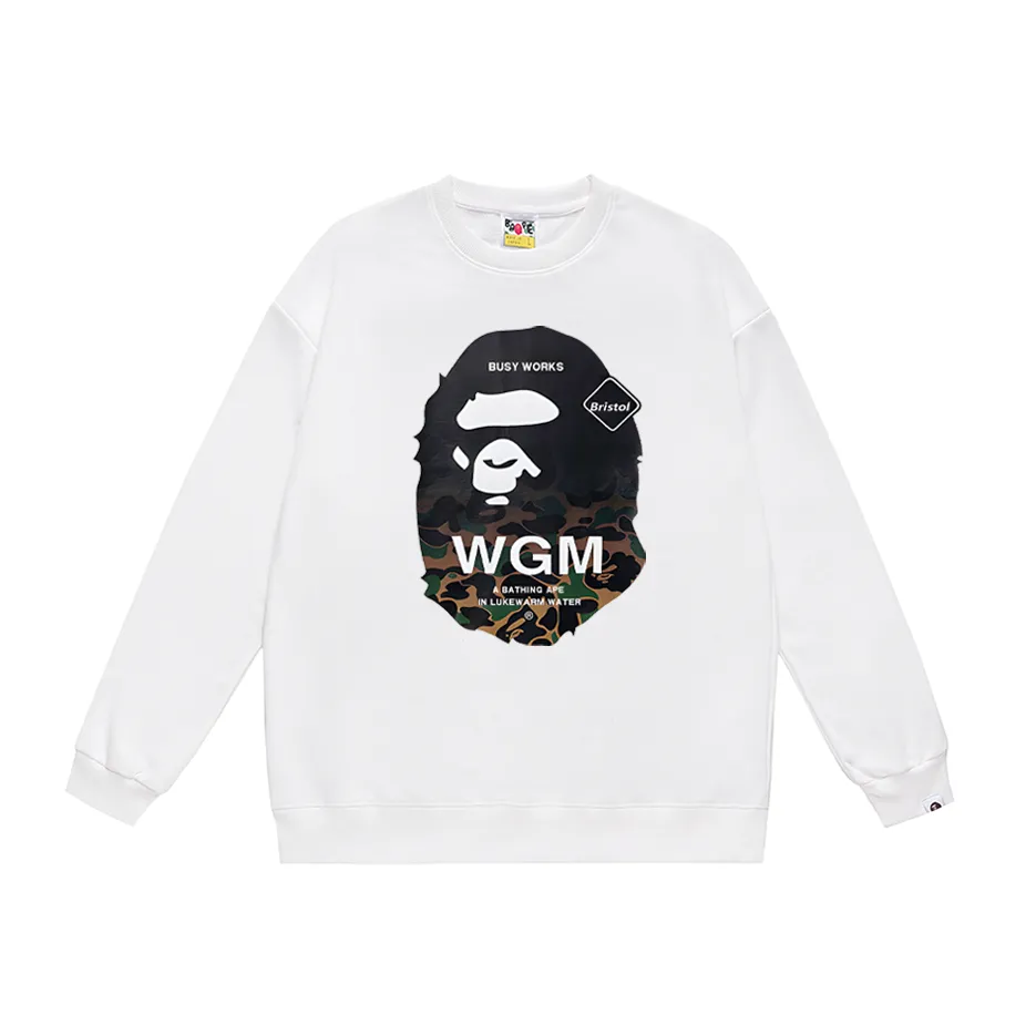 P170 model number SC309# terry 80 plus velvet 85 (top version) BAPE ape head letter printed round neck sweatshirt Made of 350 grams of large terry (drop shoulder large version) fabric, soft texture and no pilling Imported environmentally friendly printing glue The pattern is bright and three-dimensional Quality 💥Same style for men and women The upper body is trendy Color: black white gray Size: S M L XL XXL