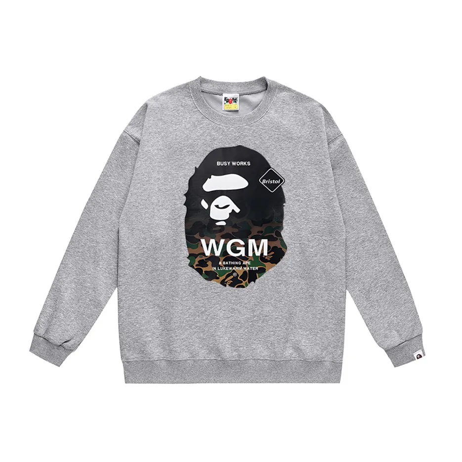 P170 model number SC309# terry 80 plus velvet 85 (top version) BAPE ape head letter printed round neck sweatshirt Made of 350 grams of large terry (drop shoulder large version) fabric, soft texture and no pilling Imported environmentally friendly printing glue The pattern is bright and three-dimensional Quality 💥Same style for men and women The upper body is trendy Color: black white gray Size: S M L XL XXL