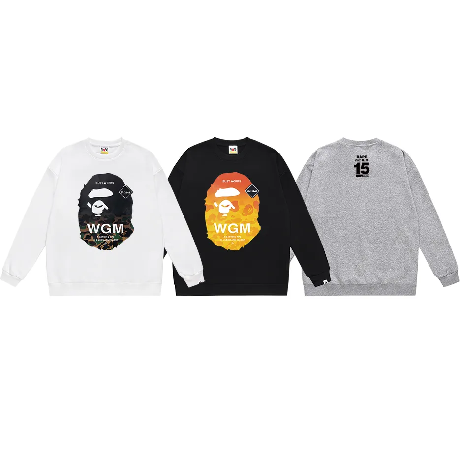 P170 model number SC309# terry 80 plus velvet 85 (top version) BAPE ape head letter printed round neck sweatshirt Made of 350 grams of large terry (drop shoulder large version) fabric, soft texture and no pilling Imported environmentally friendly printing glue The pattern is bright and three-dimensional Quality 💥Same style for men and women The upper body is trendy Color: black white gray Size: S M L XL XXL