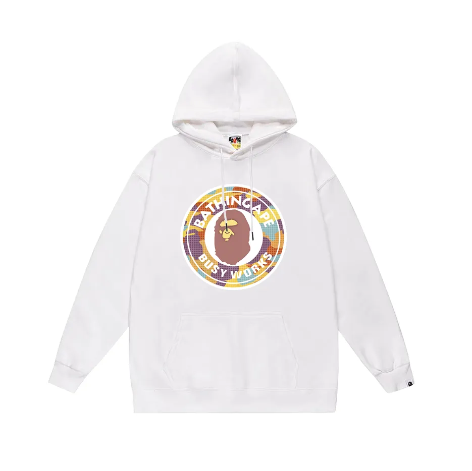 P190 model number SC618# terry 85 plus velvet 95 (top version) BAPE ape head letter printed hooded sweatshirt. Made of 380 grams of large terry (drop shoulder large version) fabric. The texture is soft and non-pilling. Imported environmentally friendly printing glue. The pattern is bright and three-dimensional. Quality 💥Same style for men and women. The upper body is trendy. Color: black white gray Size: S M L XL XXL