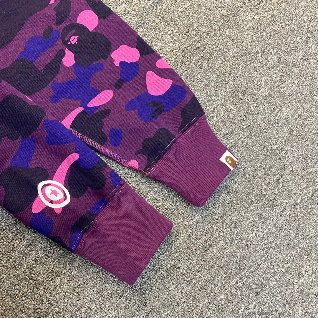 💰380 BAPE 1ST CAMO SHARK FULL Classic counter model Camouflage shark hooded zipper sweatshirt Machine-printed camouflage Top-quality fabric High-end 1:1 replica Customized fabric Couple model: S—XXL [Camouflage yellow, Camouflage green, Camouflage red, Camouflage purple, Camouflage blue, Camouflage gray]