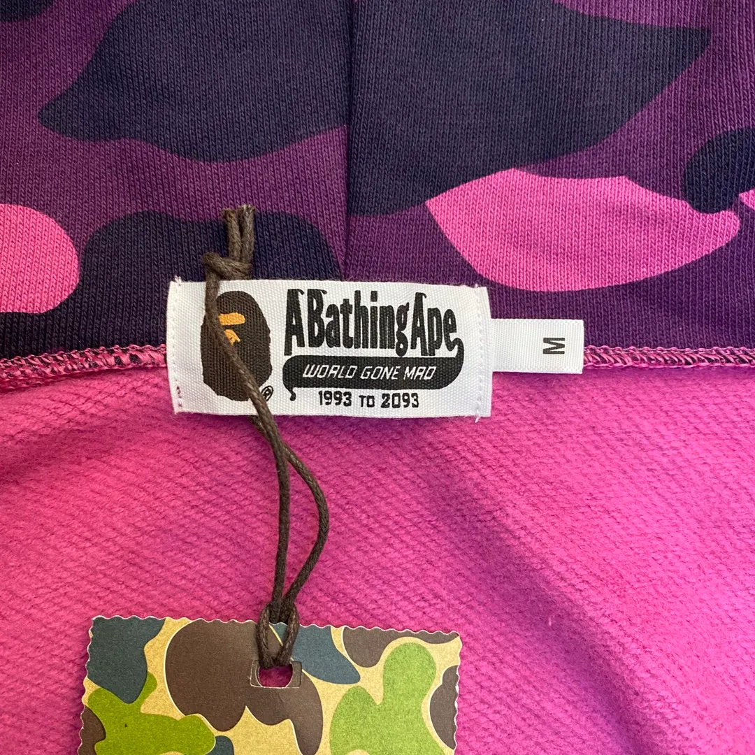 💰380 BAPE 1ST CAMO SHARK FULL Classic counter model Camouflage shark hooded zipper sweatshirt Machine-printed camouflage Top-quality fabric High-end 1:1 replica Customized fabric Couple model: S—XXL [Camouflage yellow, Camouflage green, Camouflage red, Camouflage purple, Camouflage blue, Camouflage gray]