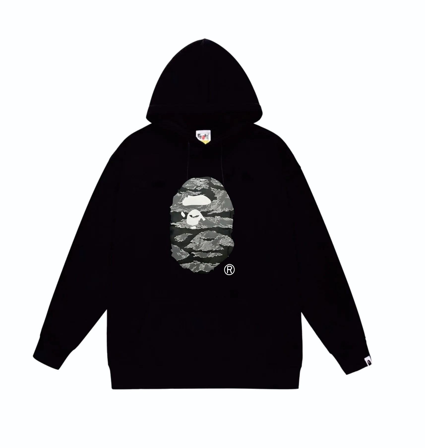 P160 model number SC853# terry 80 plus velvet 90 (top version) BAPE tiger stripe camouflage letters ape head print pattern hooded sweatshirt Made of 380g large terry (drop shoulder large version) fabric, soft texture and no pilling Imported environmentally friendly printing glue The pattern is bright and three-dimensional Quality 💥Same style for men and women The upper body is trendy Color: black white gray Size: S M L XL XXL