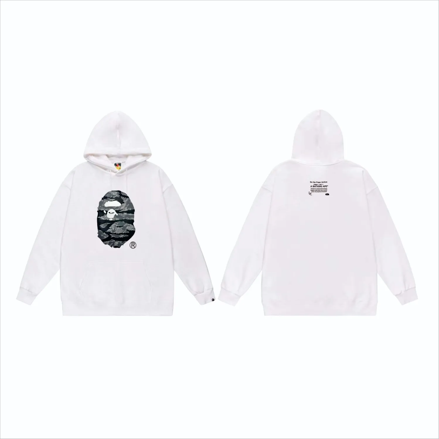 P160 model number SC853# terry 80 plus velvet 90 (top version) BAPE tiger stripe camouflage letters ape head print pattern hooded sweatshirt Made of 380g large terry (drop shoulder large version) fabric, soft texture and no pilling Imported environmentally friendly printing glue The pattern is bright and three-dimensional Quality 💥Same style for men and women The upper body is trendy Color: black white gray Size: S M L XL XXL