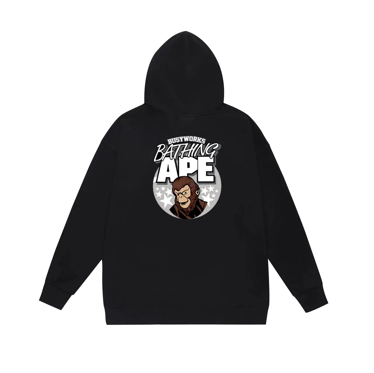 Model No. SC737#terry p160 plus velvet 180💰 (top version) BAPE autumn and winter ape head print pattern solid color hooded sweatshirt. Made of 380g large terry (drop shoulder large version) fabric. The texture is soft and non-pilling. Imported environmentally friendly printing glue. The pattern is bright and three-dimensional. Quality💥Same style for men and women. The upper body is trendy. Color: black white gray Size: S M L XL XXL