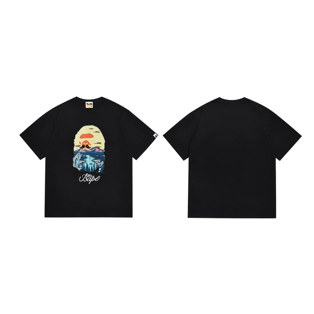 SC226#p110💰 (top version) BAPE letter animal landscape printed round neck pullover short-sleeved T-shirt Made of 260 grams of high-quality high-weave pure cotton fabric, double yarn combed, soft and non-pilling texture, imported environmentally friendly printing glue, bright and three-dimensional pattern, quality 💥Same style for men and women, the upper body is fashionable Color: black white Size: S M L XL XXL