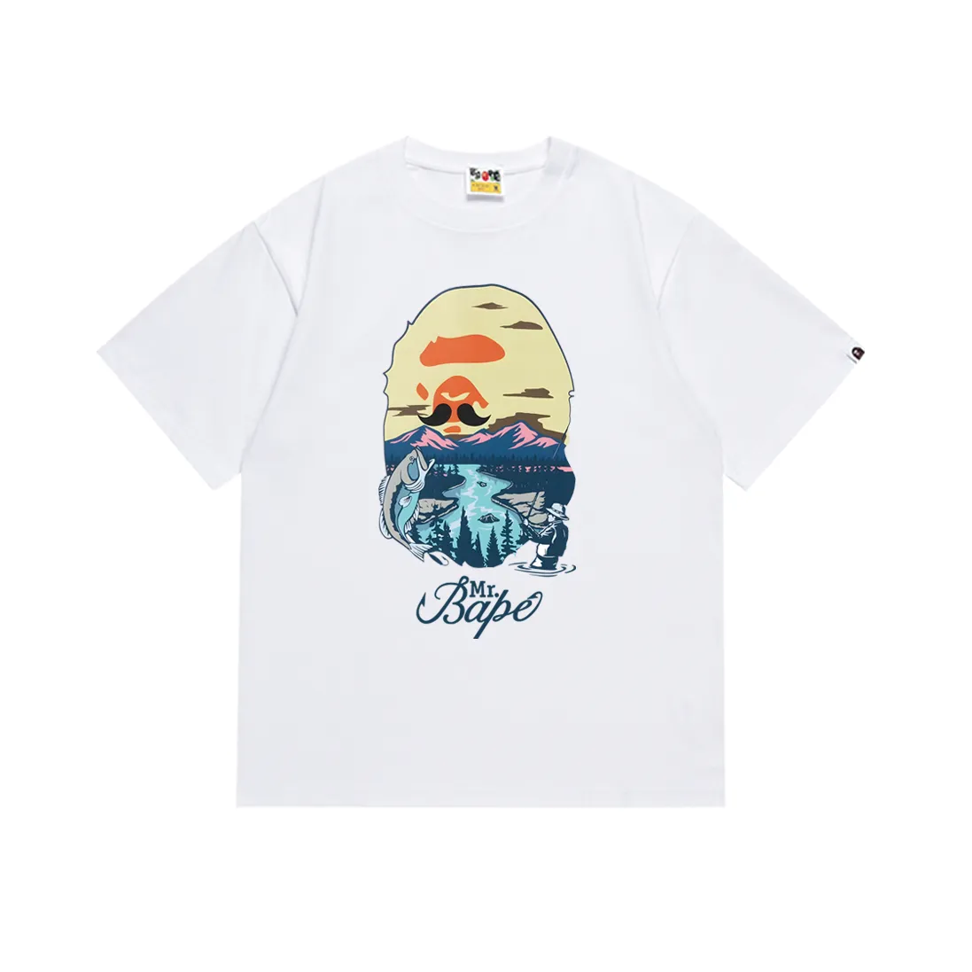SC226#p110💰 (top version) BAPE letter animal landscape printed round neck pullover short-sleeved T-shirt Made of 260 grams of high-quality high-weave pure cotton fabric, double yarn combed, soft and non-pilling texture, imported environmentally friendly printing glue, bright and three-dimensional pattern, quality 💥Same style for men and women, the upper body is fashionable Color: black white Size: S M L XL XXL