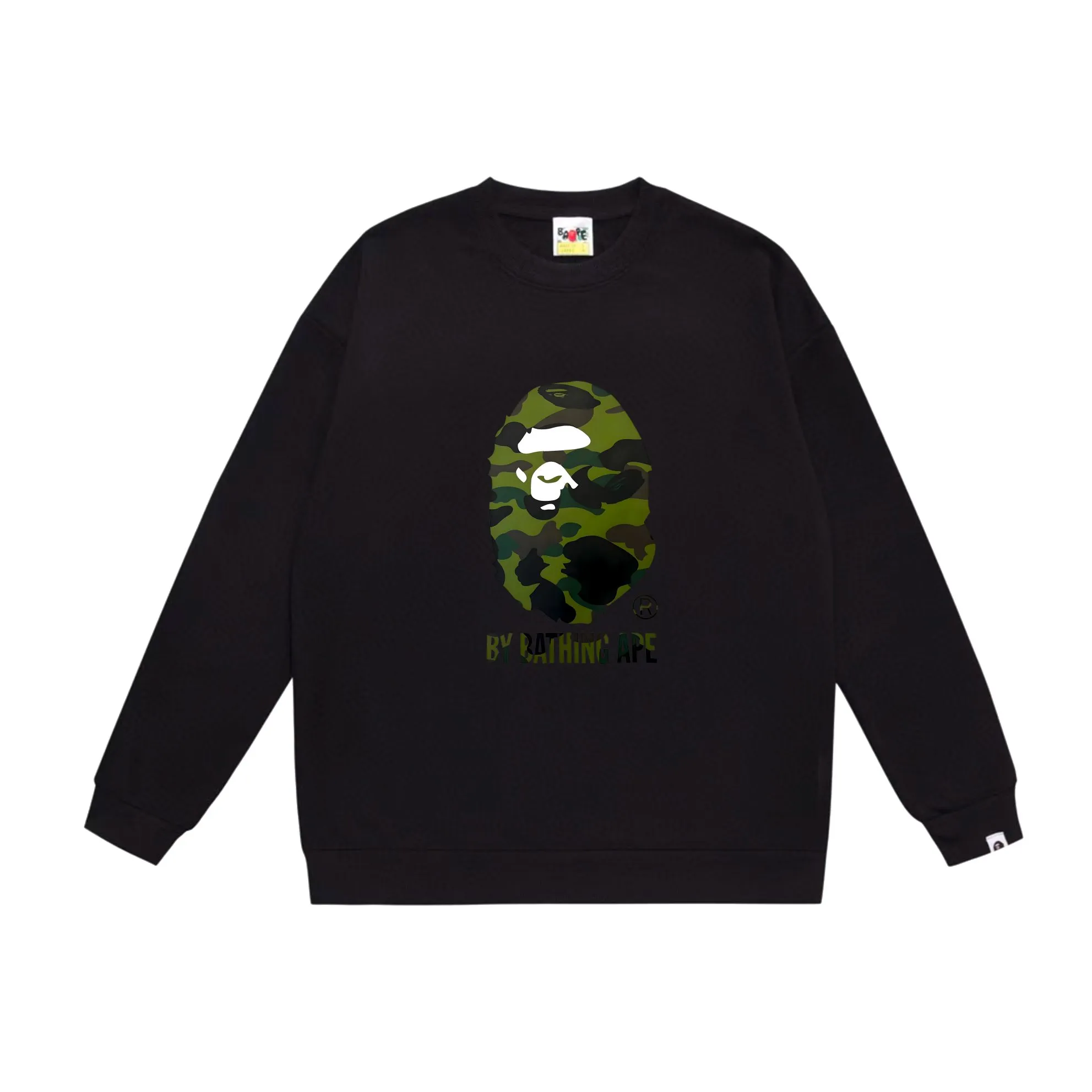 P170 model number SC560# terry 80 plus velvet 85 (top version) BAPE classic great ape print camouflage patterned round neck sweatshirt. Made of 350 grams of large terry (drop shoulder large version) fabric. The texture is soft and non-pilling. Imported environmentally friendly printing glue. The pattern is bright and three-dimensional. Quality 💥Same style for men and women. The upper body is trendy. Color: black and green, white and green, gray and green, black and yellow, white and yellow, gray and yellow. Size: S M L XL XXL