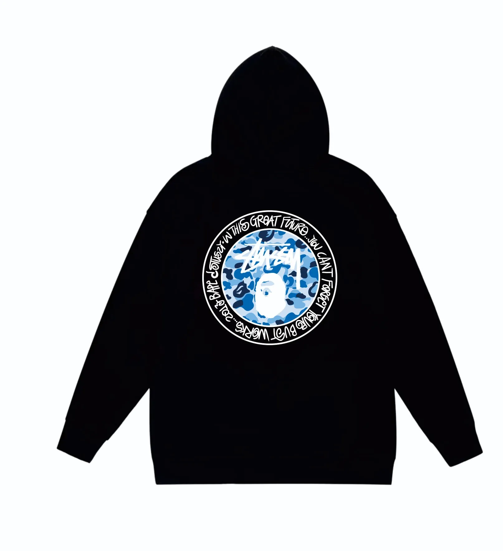 P160 model number SC818# terry 80 plus velvet 90 (top version) BAPE×STUSSY co-branded Stussy letter printed hooded sweatshirt Made of 380g large terry (drop shoulder large version) fabric, soft texture and no pilling Imported environmentally friendly printing glue The pattern is bright and three-dimensional Quality 💥Same style for men and women The upper body is trendy Color: Black White Gray Size: S M L XL XXL
